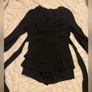 Black Peplum romper with tie belt and Long Sleeves